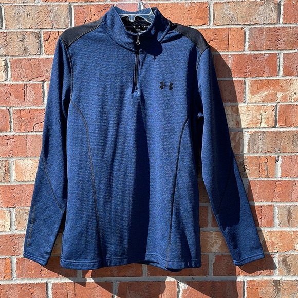 Under Armour Cold gear 1/4 Zip Fitted size Large Blue & Black Shirt - Picture 1 of 8